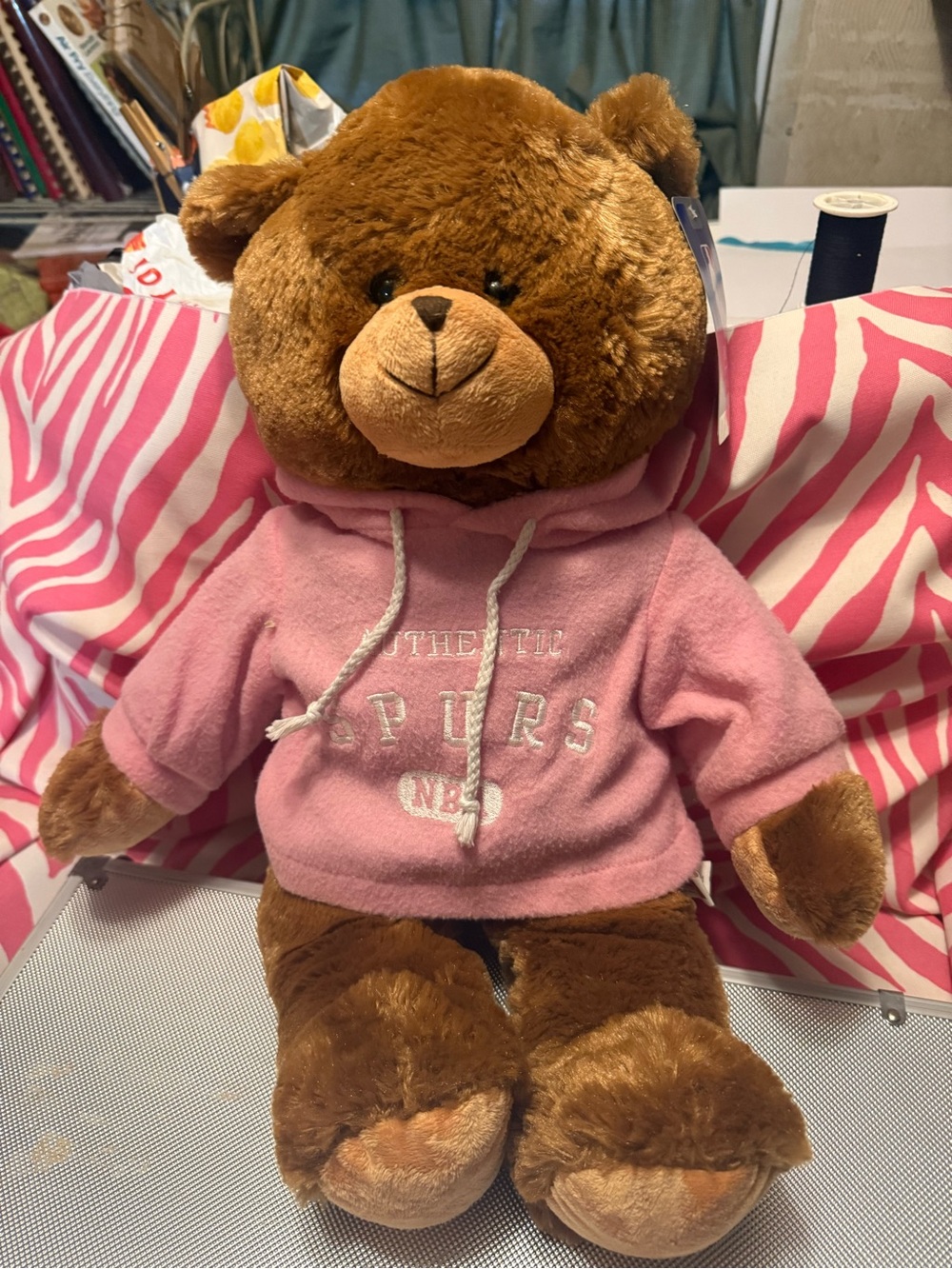 NBA Brown Teddy Bear in Pink Hoodie Plush with Embroidered Logo